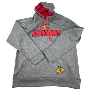 Chicago Blackhawks NHL Official Hoodie L Mens Adult Gray Red Logo Hockey‎